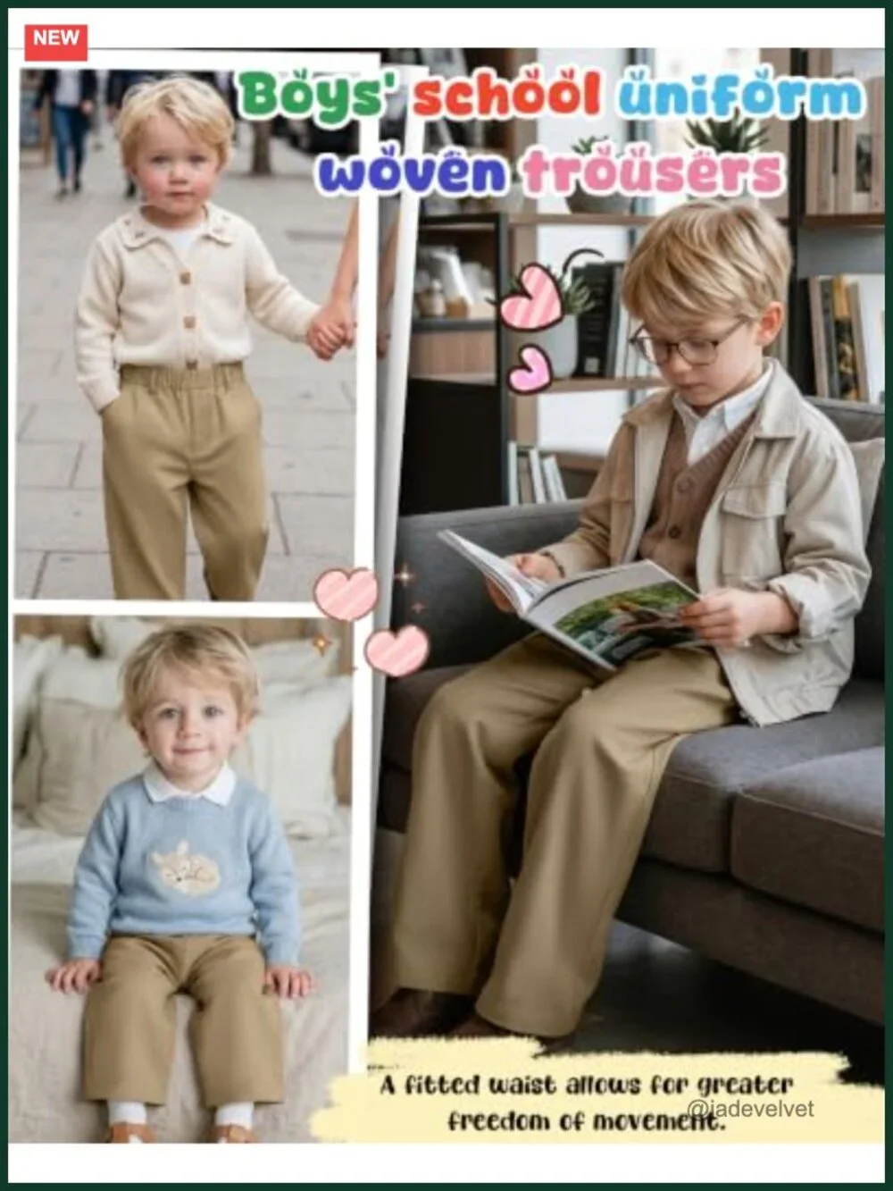 2 Pack Toddler Boys Uniform Pants Elastic Waist Wide Leg with Pockets 18M-5T